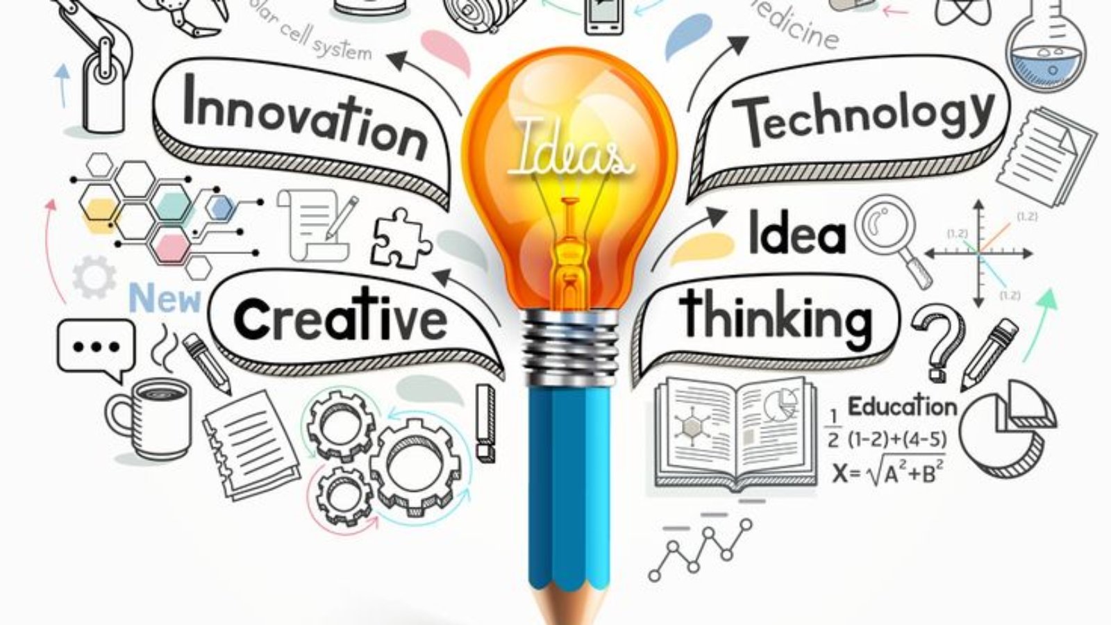 Light bulb pencil doodles idea conceptual vector image on VectorStock